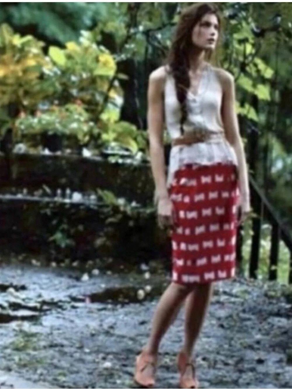 Anthropologie Corey Lynn Calter Red & White Ikat Pencil Skirt